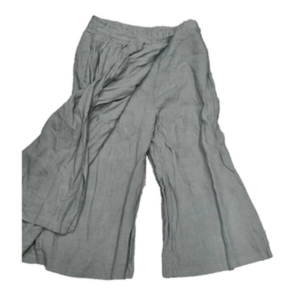 Zara Olive 100% linen Green Y2K Wrap wide leg crop Pants Medium A004758